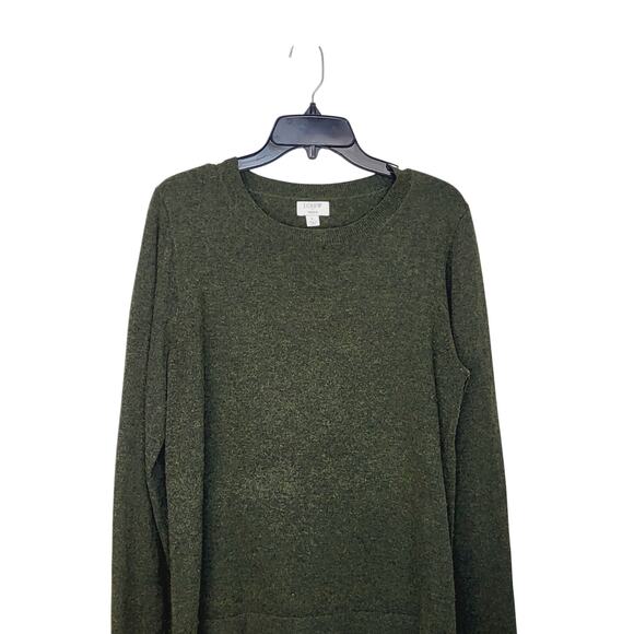 J. Crew Green Teddie Cotton Wool Blend Crew Neck Sweater Sz L Minimalist Preppy - Picture 2 of 6